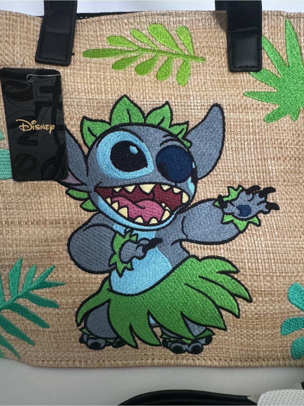BuckleDown Disney Straw Tote with Stitch Hula Design in Green and Black - Picture 2 of 4